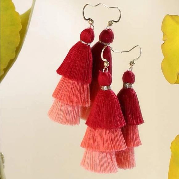 Teal tiered tassel drop earrings never worn - Picture 11 of 13